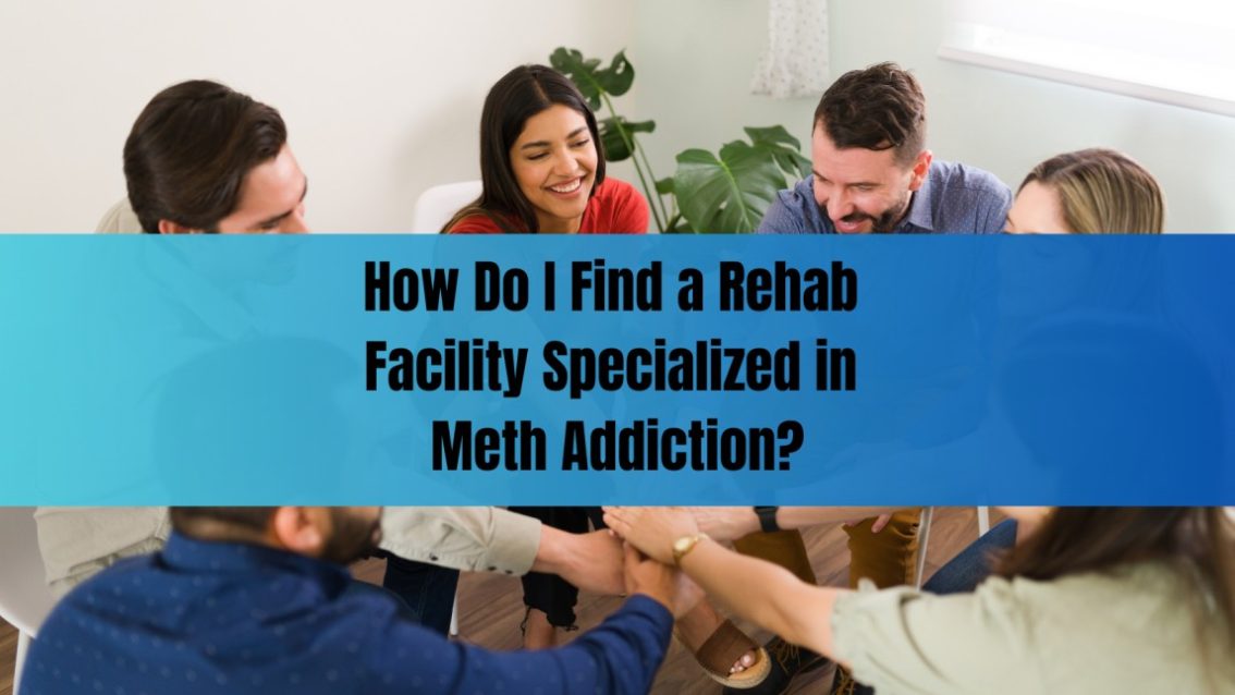 Group therapy session with smiling participants in a rehab facility, illustrating support and unity in the context of finding specialized treatment for meth addiction.