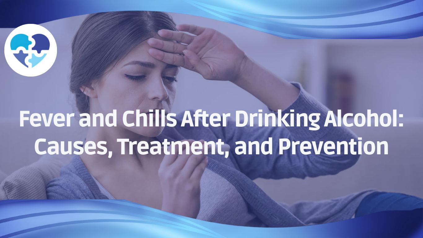 Woman with fever and chills holding thermometer, highlighting alcohol-related health effects and complications.