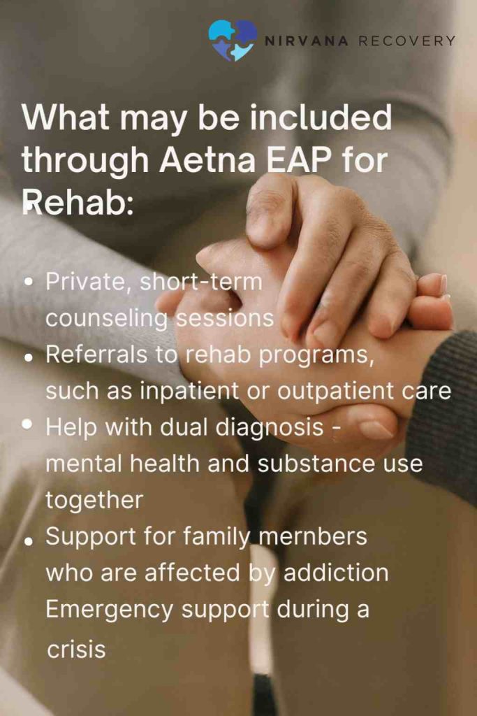 Details of Aetna EAP rehab coverage including counseling, referrals, dual diagnosis help, and family support.