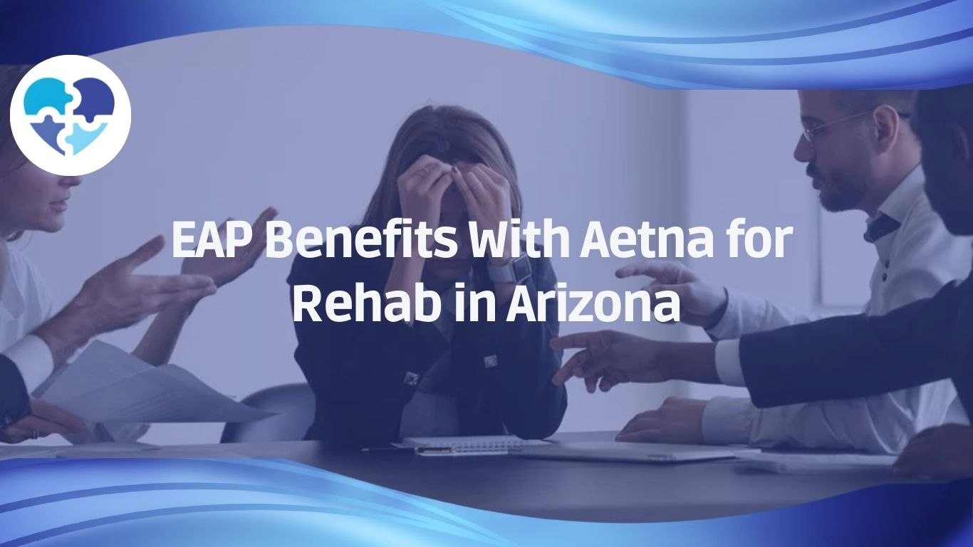 Employee overwhelmed at work, highlighting Aetna EAP benefits for confidential rehab support in Arizona.