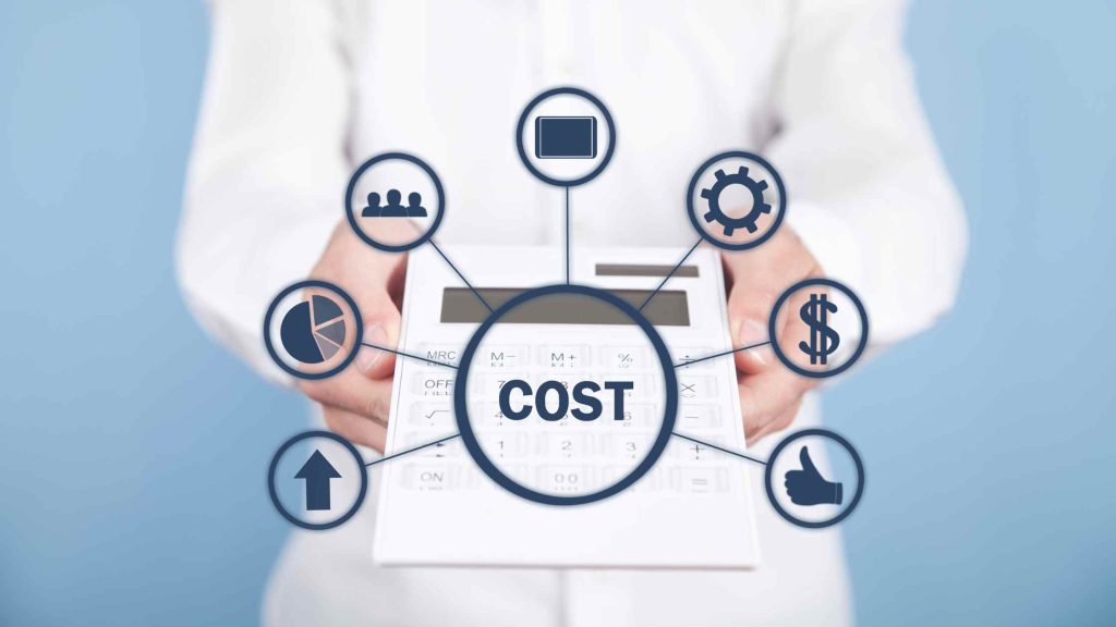 Visual of cost factors on a calculator, showing cost differences in in-network vs. out-of-network outpatient coverage.