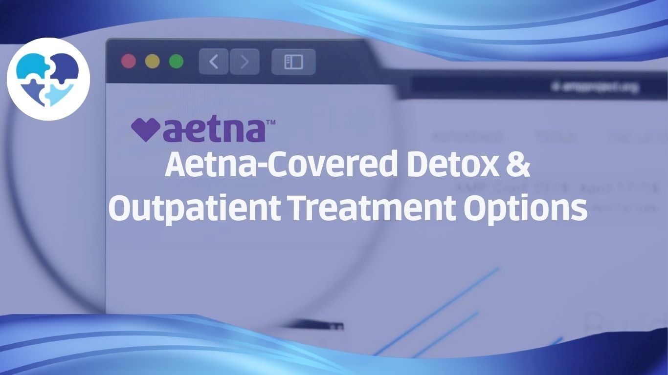 Aetna logo with text promoting detox and outpatient treatment options covered by Aetna insurance on a blue background.